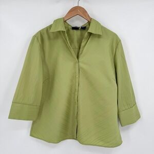 DCC Missy Lime Green Button Up‎ 3/4 Sleeve Textured Blouse Women's XL